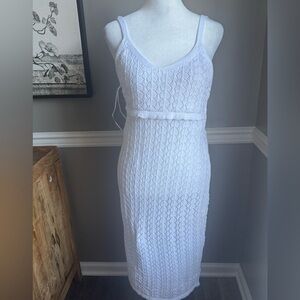 NWT Revolve 525 America White Pointelle Cotton Crochet knit Dress Small